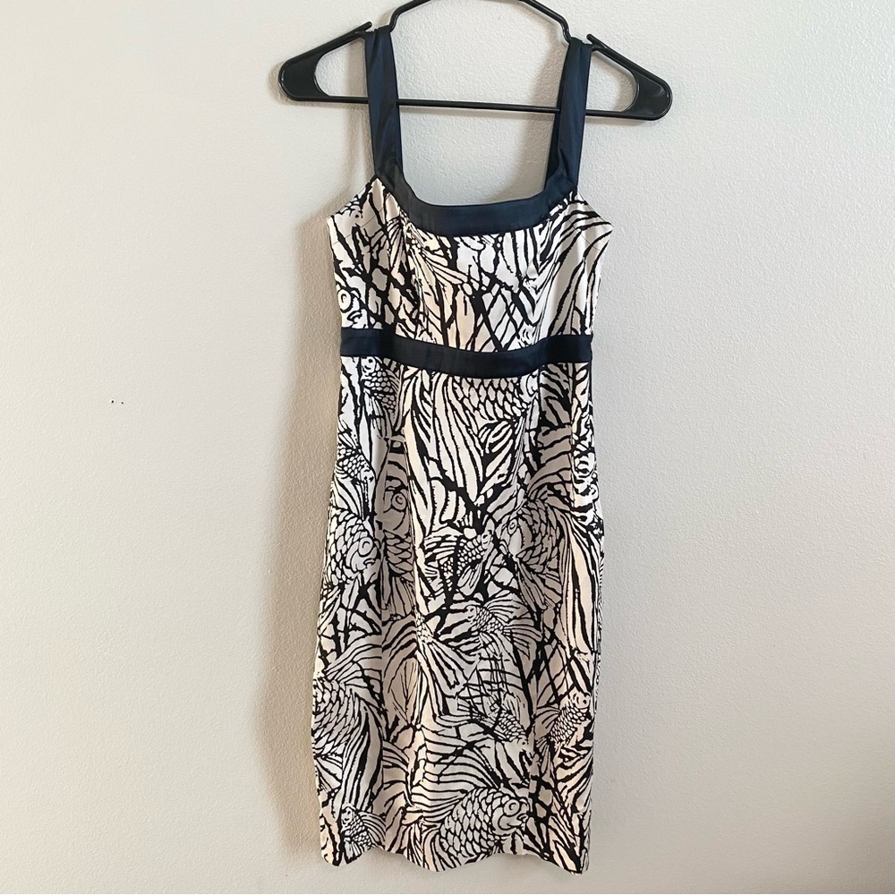 Diane Von Furstenberg Black and White Silk Blend Koi Fish Sleeveless Dress 4